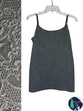 Loft Tank Top Cami Gray Floral Lace Brocade Adjustable Straps Size Large